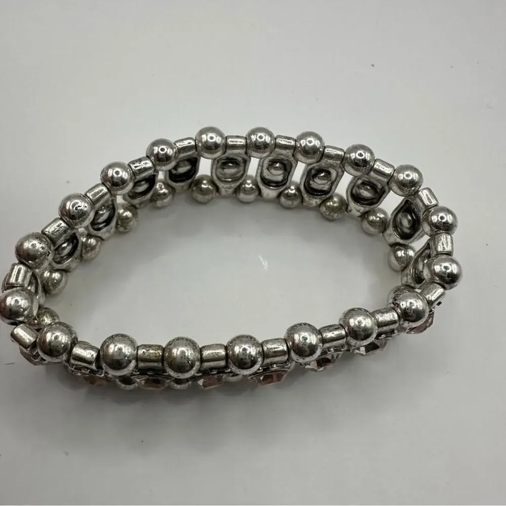 Light Pink Rhinestone Stretch Bracelet Unbranded Silver tone Retro